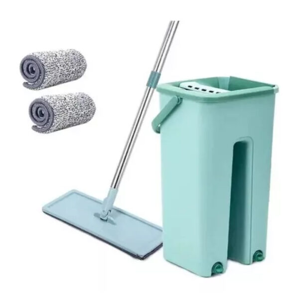 Balde escurridor mopa plana ECO doble compartimiento con mopa repuesto 35x15x18cm 6 lts - (RYB-70562)