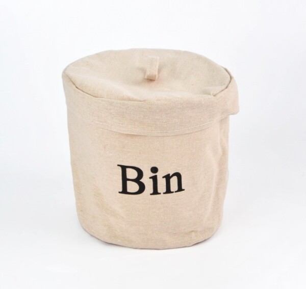 CESTO TELA LAVANDERA CON TAPA BEIGE 20X20 CM - (DCM-4504)