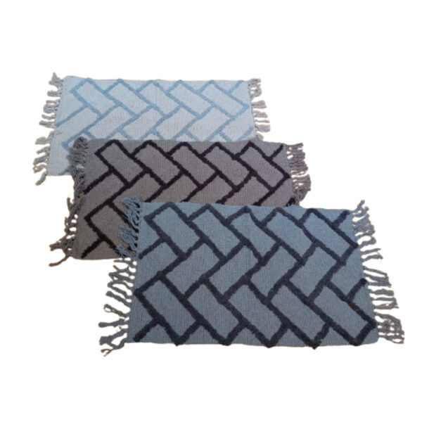 Costado de cama algodon rectangulos con flecos 50x80 cm - (BNI-41959)