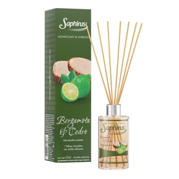DIFUSOR AROMATICO FRAGANCIA BERGAMOTA Y CEDRO 125 ML SAPHIRUS - (SPH-AM77)