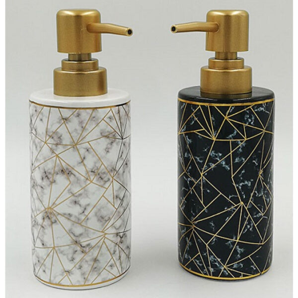 Dispenser jabon liquido ceramico con lineas doradas - (ECT-360353)