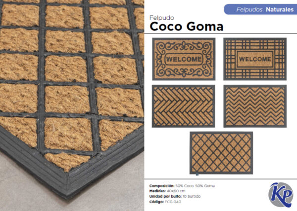 FELPUDO "PREMIUN" COCO CON GOMA RECTANGULAR  040X60 APROX - (DIB-FCG040)