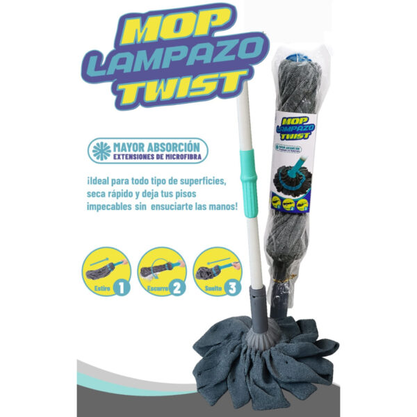 Mopa lampazo twist con tiras microfibra con rosca retraible - (TYT-LAM003)
