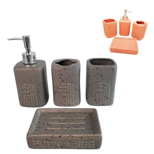 SET DE BAÑO CERAMICA 4 PIEZAS BATH GRIS O ROSA - (MIE-3556)