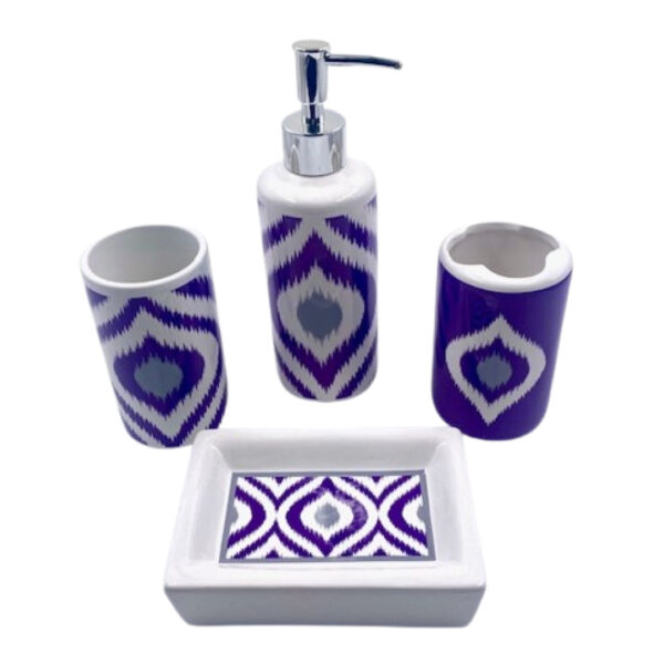 SET DE BAÑO CERAMICA 4 PIEZAS VIOLETA RAYADO - (MIE-3557)