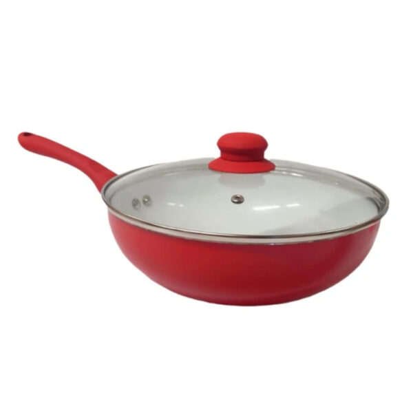 Wok ceramico rojo con tapa de vidrio 24x7,5 cm TEGO 2,3mm - (RYB-67774)